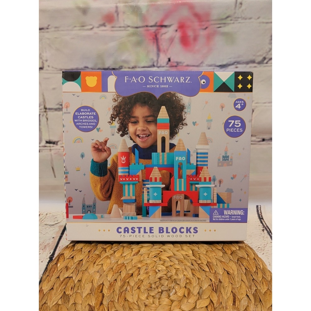 FAO Schwarz Toy Castle Colorful Wood Blocks Set 75 Pieces